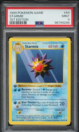 1999 Pokemon Base Set Shadowless 1st Edition Starmie #64 PSA 9 MINT