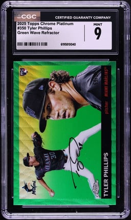 2025 Topps Chrome Platinum Green Wave Refractor Tyler Phillips ROOKIE #350 CGC 9 MINT