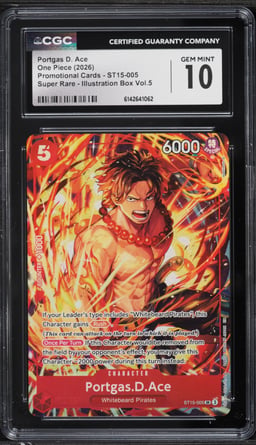 2026 One Piece Promo Illustration Box Vol. 5 SR Portgas D. Ace #ST15-005 CGC 10 GEM MINT