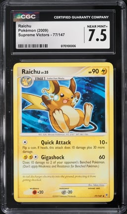 2009 Pokemon Platinum Supreme Victors Raichu #77 CGC 7.5 NRMT+