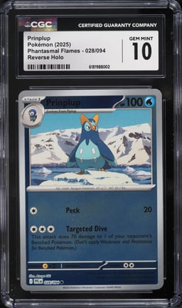 2025 Pokemon Mega Evolution Phantasmal Flames Reverse Holo Prinplup #28 CGC 10 GEM MINT