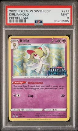 2022 POKEMON SWSH BLACK STAR PROMO PRERELEASE #271 KIRLIA-HOLO PSA 9