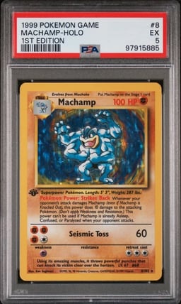 1999 POKEMON BASE SET 1ST EDITION #8 MACHAMP-HOLO PSA 5