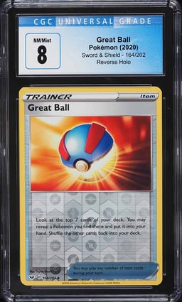 2020 Pokemon Sword & Shield Reverse Holo Great Ball #164 CGC 8 NM-MT