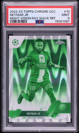 2022 Topps Chrome UEFA Club Competitions Night Vision Ray Wave Neymar Jr /225 #10 PSA 9 MINT