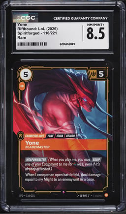 2026 Riftbound League Of Legends LoL Spiritforged Yone #116 CGC 8.5 NM-MT+