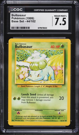 1999 Pokemon Base Set Bulbasaur #44 CGC 7.5 NRMT+