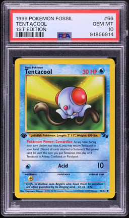 1999 Pokemon Fossil 1st Edition Tentacool #56 PSA 10 GEM MINT