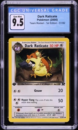 2000 Pokemon Team Rocket 1st Edition Dark Raticate #51 CGC 9.5 GEM MINT