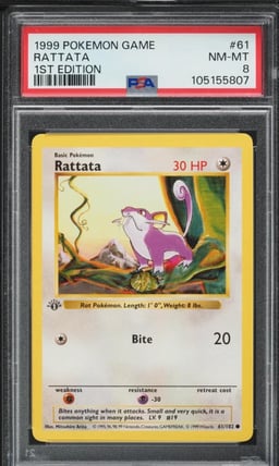 1999 Pokemon Base Set Shadowless 1st Edition Rattata #61 PSA 8 NM-MT