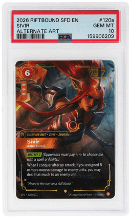 2026 Riftbound League of Legends Spiritforged Ambitious Alternate Art Sivir #120a PSA 10