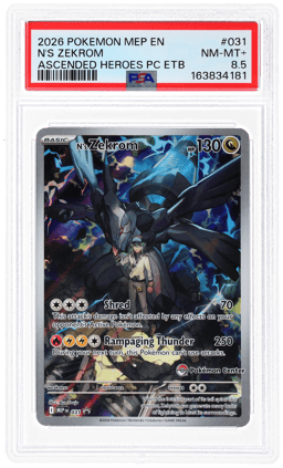 2026 Pokemon Mega Evolution Ascended Heroes Pokemon Center Elite Trainer Box N's Zekrom #031 PSA 8.5