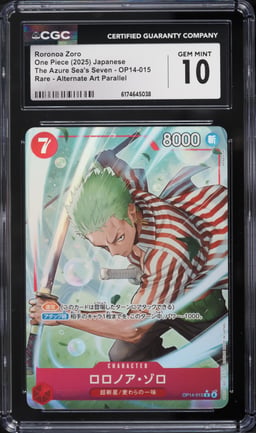 2025 One Piece Japanese The Azure Sea's Seven Alt Art Roronoa Zoro #OP14-015 CGC 10 GEM MINT