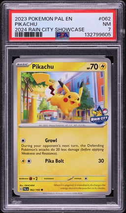 2023 Pokemon Scarlet & Violet Paldea Evolved Rain City Showcase Pikachu #62 PSA 7 NRMT