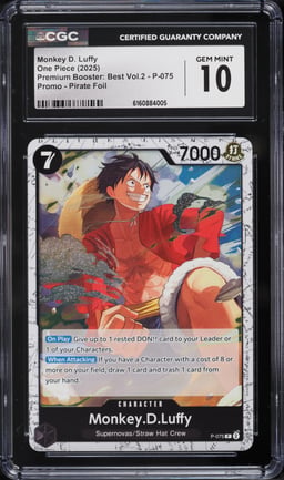 2025 One Piece Promo Premium Booster Best Vol. 2 Pirate Foil Monkey D. Luffy #P-075 CGC 10 GEM