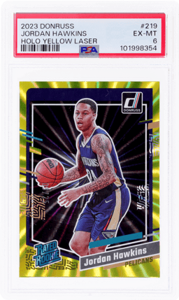 2023 Panini Donruss Holo Yellow Laser Jordan Hawkins #219 9/25 PSA 6