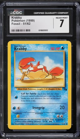 1999 Pokemon Fossil Krabby #51 CGC 7 NRMT