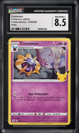 2021 Pokemon Sword & Shield Celebrations Holo Cosmoem #14 CGC 8.5 NM-MT+