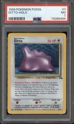 1999 Pokemon Fossil #3 Ditto Holo PSA 7