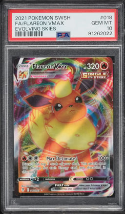 2021 Pokemon Sword & Shield Evolving Skies Full Art Flareon VMAX #18 PSA 10 GEM MINT