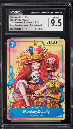 2024 One Piece Tournament Promo 2nd Anniversary Alt Art Monkey D. Luffy #P-043 CGC 9.5 MINT+