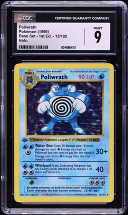 1999 Pokemon Base Set Shadowless 1st Edition Holo Poliwrath #13 CGC 9 Mint