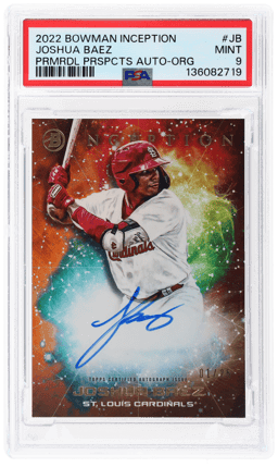 2022 Bowman Inception Primordial Prospects Autograph Orange Foil Joshua Baez #PPA-JB 1/25 PSA 9