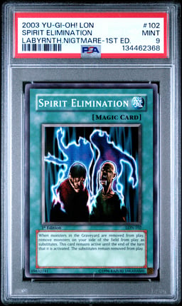2003 YU-GI-OH! LON-LABYRINTH OF NIGHTMARE 102 SPIRIT ELIMINATION 1ST EDITION PSA 9
