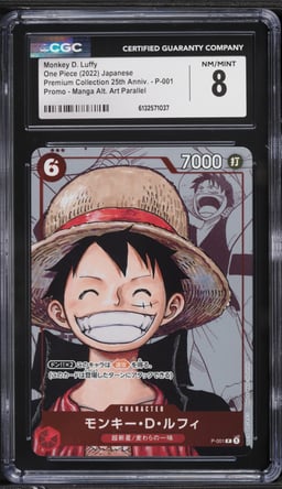 2022 One Piece Japanese Premium 25th Manga Art Monkey D. Luffy #P-001 CGC 8 NM-MT