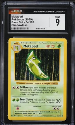 1999 Pokemon Base Set Shadowless Metapod #54 CGC 9 MINT