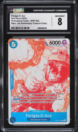 2025 One Piece Promo 3rd Anniversary Treasure Campaign Portgas D. Ace #OP07-053 CGC 8 NM-MT