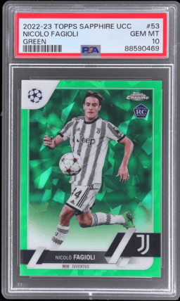 2022 Topps Chrome Sapphire UEFA Club Competitions Green Sapphire Nicolo Fagioli #53 29/70 PSA 10