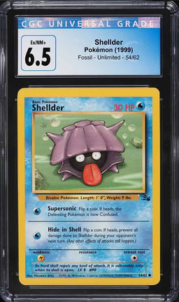 1999 Pokemon Fossil Shellder #54 CGC 6.5 EXMT+