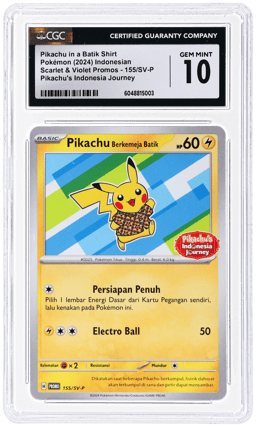 2024 Pokemon Scarlet and Violet Promo Indonesian Pikachu's Indonesian Journey Campaign Pikachu In A Batik Shirt #155 CGC 10
