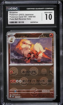 2023 Pokemon Japanese Scarlet & Violet 151 Poke Ball Reverse Holo Arcanine #59 CGC 10 GEM MINT