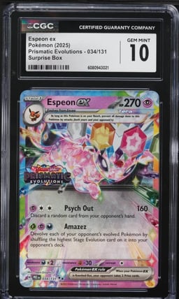 2025 Pokemon SV Prismatic Evolutions Surprise Box Espeon ex #34 CGC 10 GEM MINT