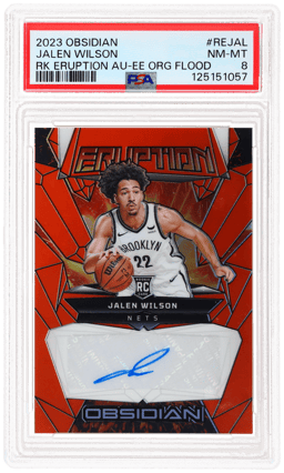 2023 Panini Obsidian Rookie Eruption Autograph Electric Etch Orange Flood Jalen Wilson #RE-JAL 25/75 PSA 8