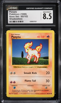 1999 Pokemon Base Set Shadowless Ponyta #60 CGC 8.5 NM-MT+