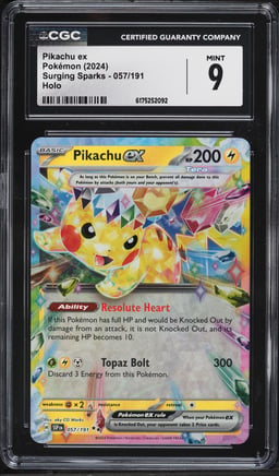 2024 Pokemon Scarlet & Violet Surging Sparks Holo Pikachu EX #57 CGC 9 MINT