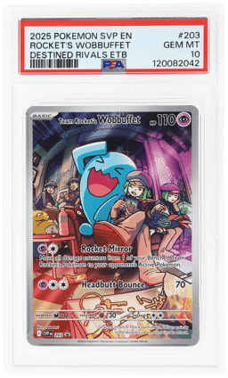 2025 Pokemon Scarlet and Violet Black Star Promo Destined Rivals Elite Trainer Box Team Rocket's Wobbuffet #203 PSA 10