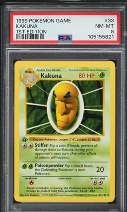1999 Pokemon Base Set Shadowless 1st Edition Kakuna #33 PSA 8 NM-MT
