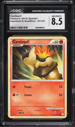 2010 Pokemon Spanish HeartGold & SoulSilver Cyndaquil #61 CGC 8.5 NM-MT+