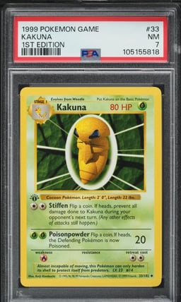1999 Pokemon Base Set Shadowless 1st Edition Kakuna #33 PSA 7 NRMT