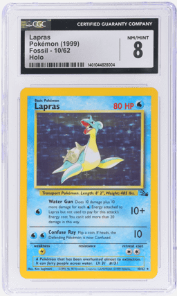 1999 Pokemon Fossil Holo Lapras #10 CGC 8