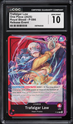 2025 One Piece Royal Blood Release Event Leader Trafalgar Law #P-086 CGC 10 GEM MINT