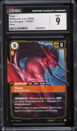 2026 Riftbound League Of Legends LoL Spiritforged Yone #116 CGC 9 MINT