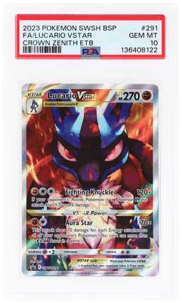 2023 Pokemon Sword and Shield Black Star Promo Crown Zenith Elite Trainer Box Lucario Vstar #291 PSA 10