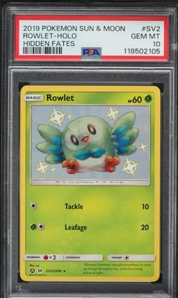 2019 Pokemon Sun & Moon Hidden Fates Shiny Holo Rowlet #SV2 PSA 10 GEM MINT