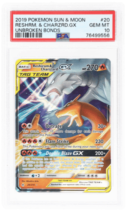 2019 Pokemon Sun and Moon Unbroken Bonds Charizard/Reshiram Gx #20 PSA 10