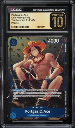 2026 One Piece Promo Tin Pack Vol. 2 Portgas D. Ace #P-074 CGC 10 PRISTINE